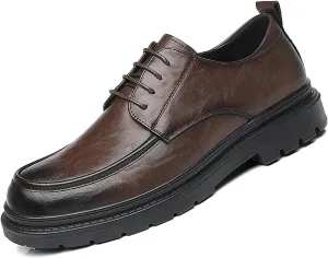 Men's Leather Platform Oxford Derby Shoes Hollow Out Breathable Lace-Up Business Casual Work Dress Shoes for Office Formal Comfort Walking