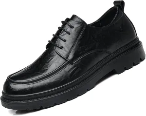 Men's Leather Platform Oxford Derby Shoes Hollow Out Breathable Lace-Up Business Casual Work Dress Shoes for Office Formal Comfort Walking