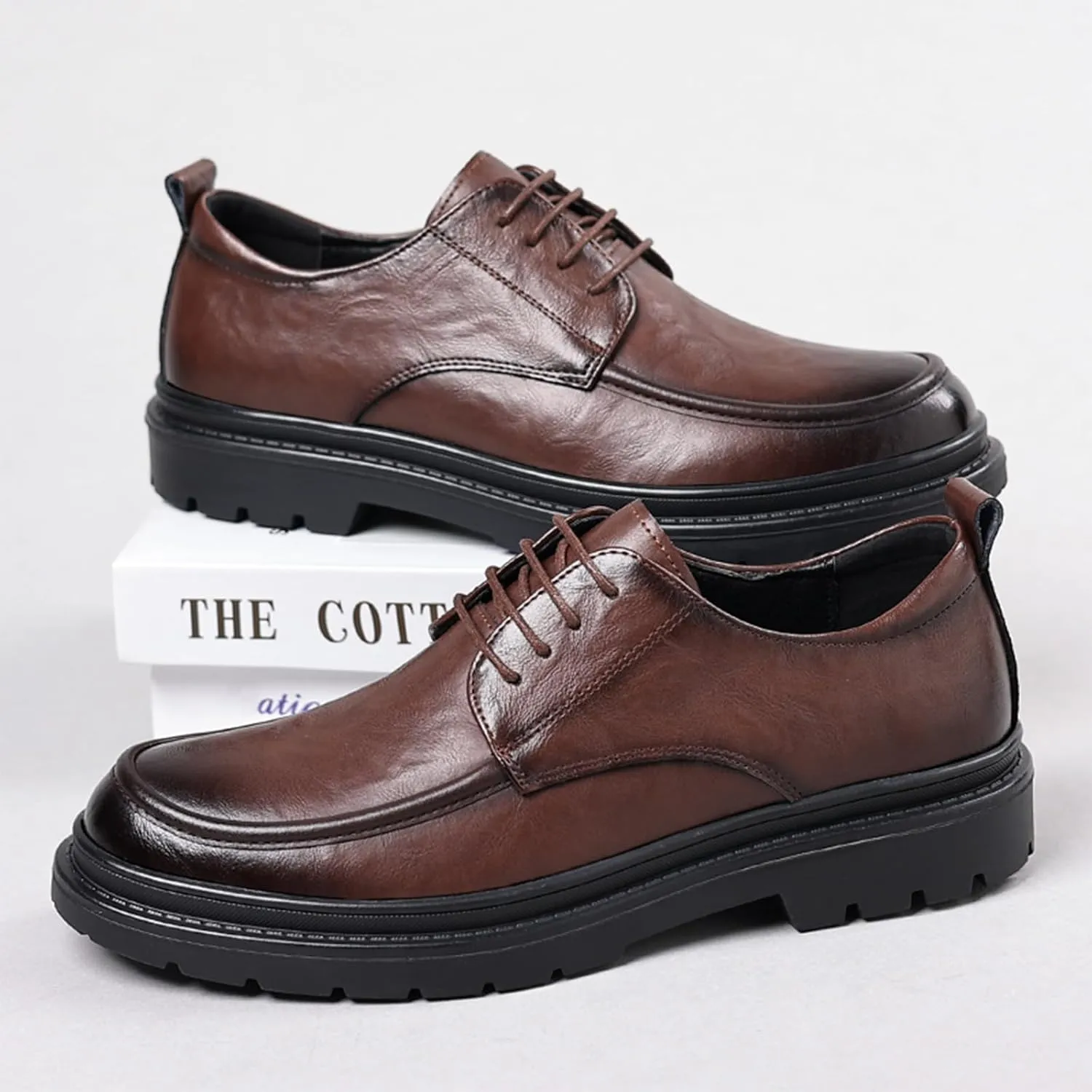 Men's Leather Platform Oxford Derby Shoes Hollow Out Breathable Lace-Up Business Casual Work Dress Shoes for Office Formal Comfort Walking