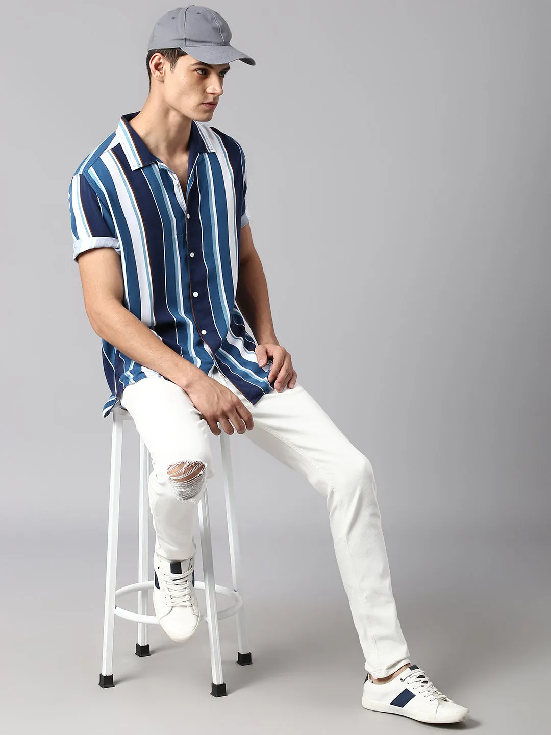 Men's Navy Slim Fit Casual Shirt