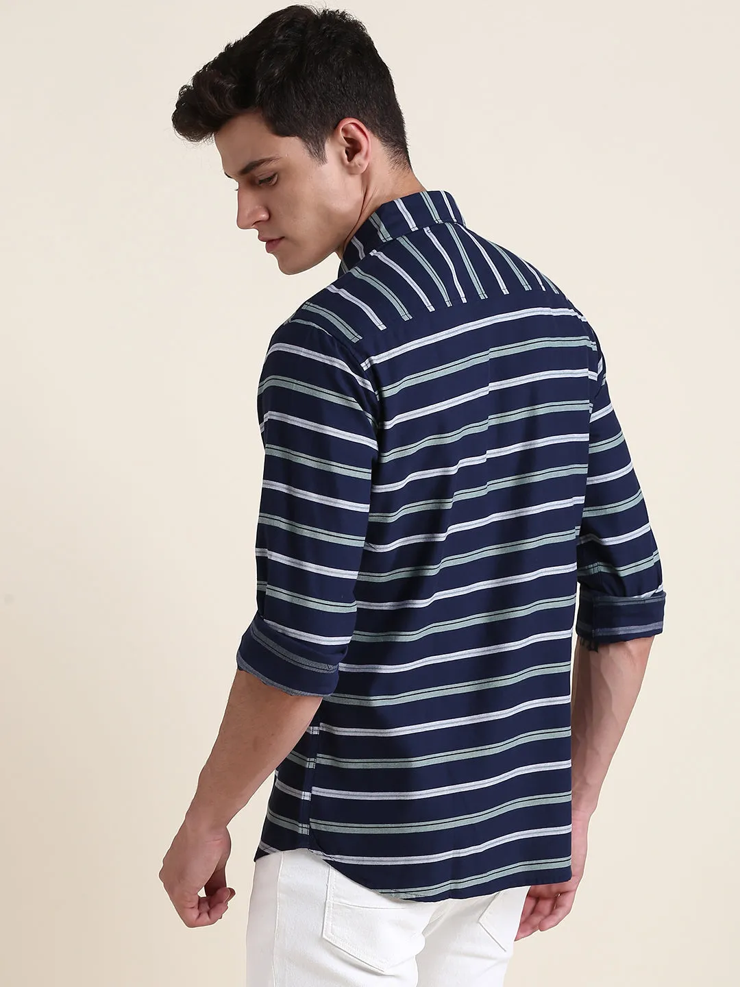 Men's Navy Striped Slim Fit Casual Shirt