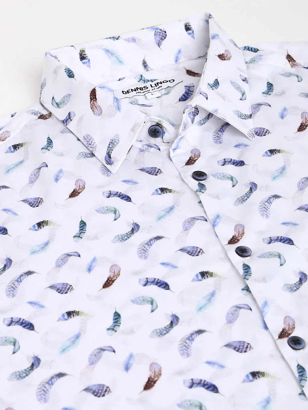 Men's Printed White Slim Fit Satin Casual Shirt With Spread Collar & Full Sleeves (C9058_White_S)