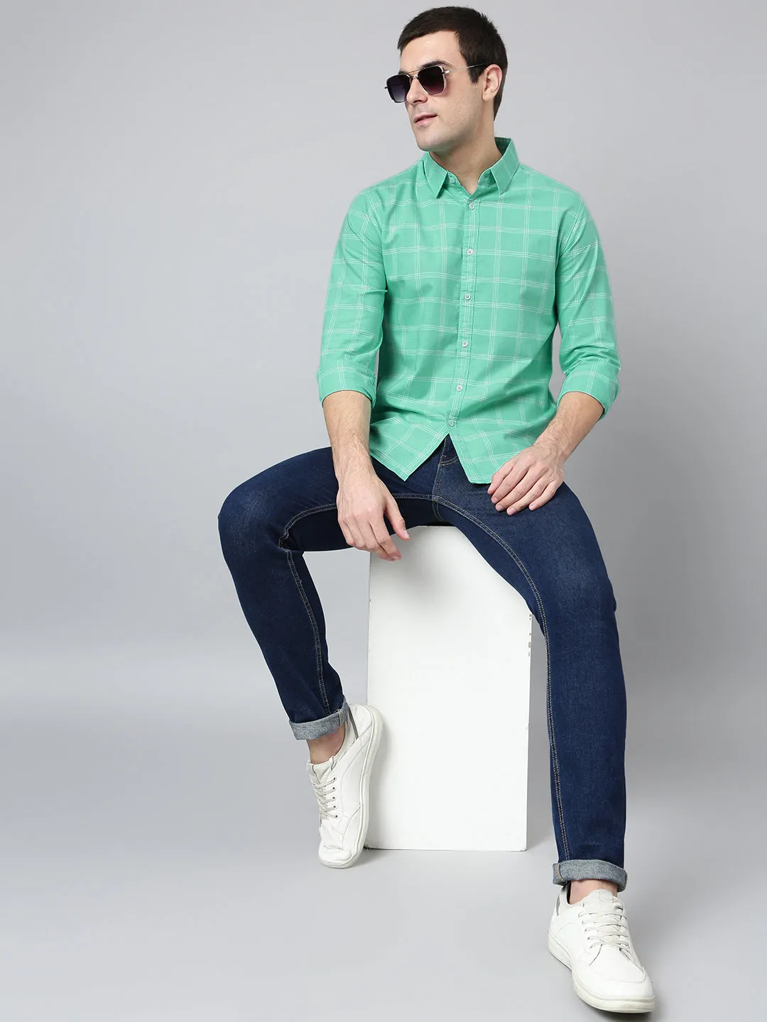 Men's Slim Fit Cotton Checks Full Sleeves Casual Shirt (C9012)