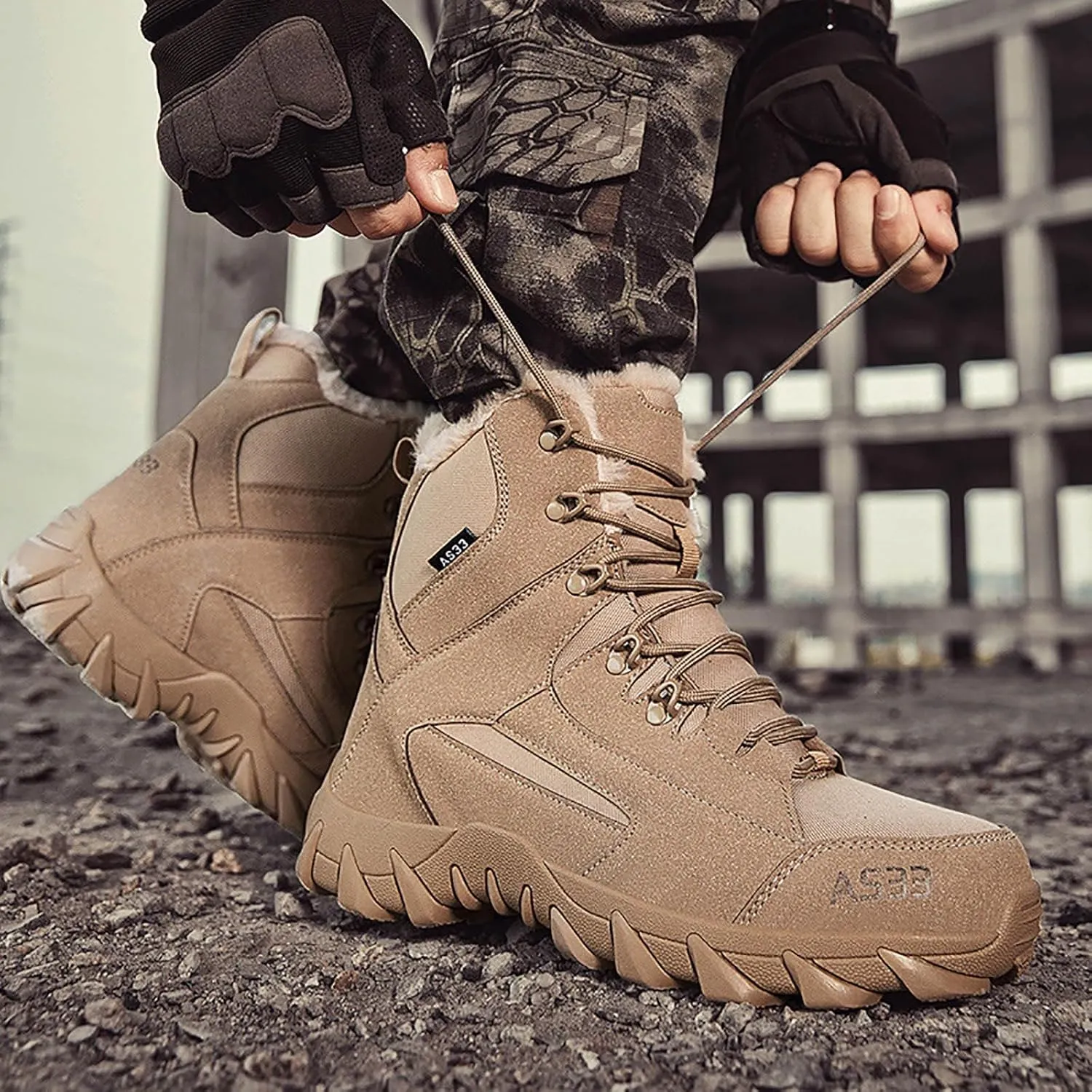 Mens Snow Boots Mid Calf Waterproof Warm Furry Lined Winter Boots Lace Up Non-Slip Ankle Boots Slip on Athletic Lightweight Hiking Shoes