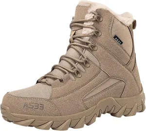 Mens Snow Boots Mid Calf Waterproof Warm Furry Lined Winter Boots Lace Up Non-Slip Ankle Boots Slip on Athletic Lightweight Hiking Shoes