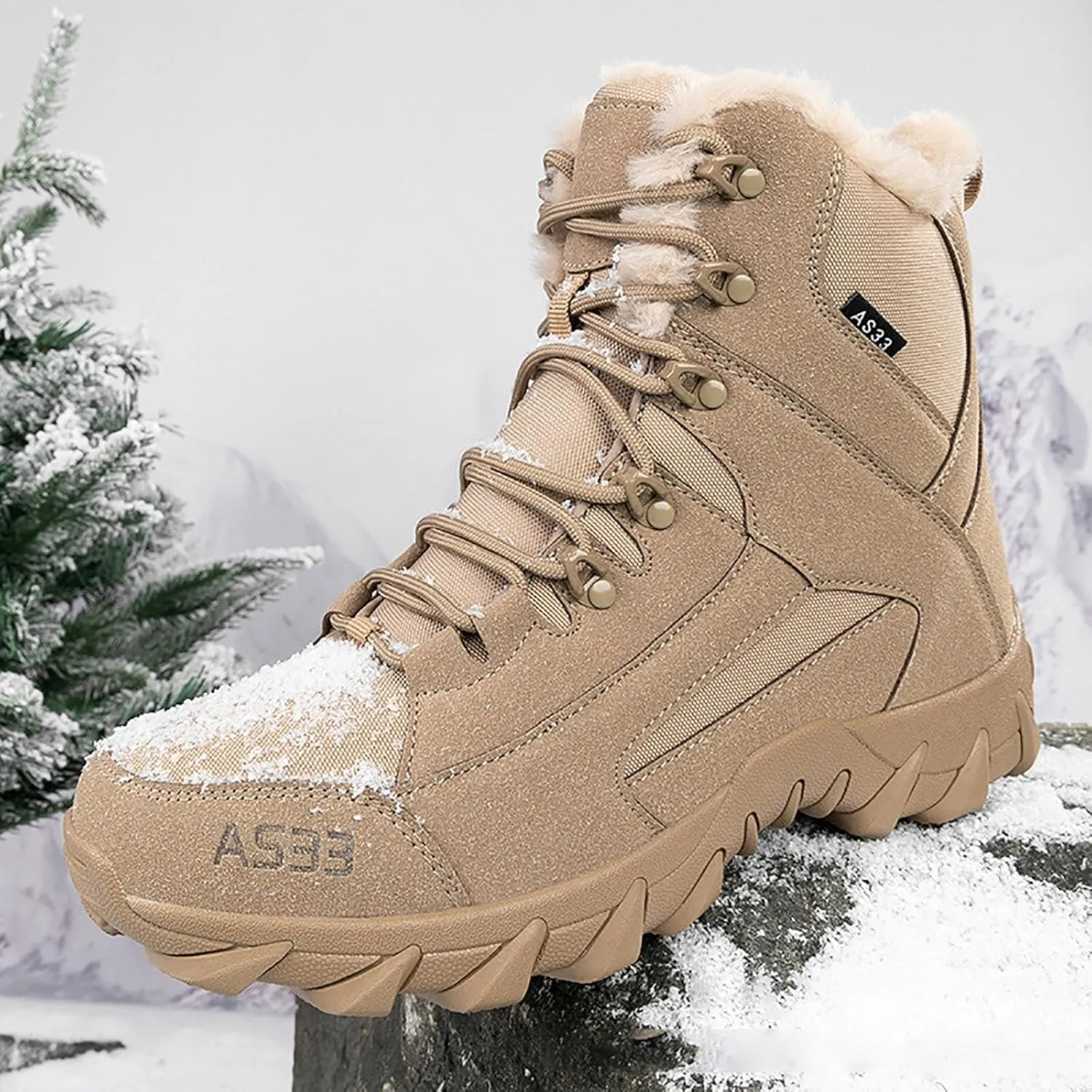Mens Snow Boots Mid Calf Waterproof Warm Furry Lined Winter Boots Lace Up Non-Slip Ankle Boots Slip on Athletic Lightweight Hiking Shoes