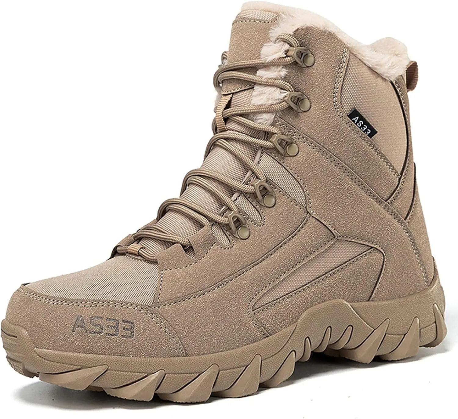 Mens Snow Boots Mid Calf Waterproof Warm Furry Lined Winter Boots Lace Up Non-Slip Ankle Boots Slip on Athletic Lightweight Hiking Shoes