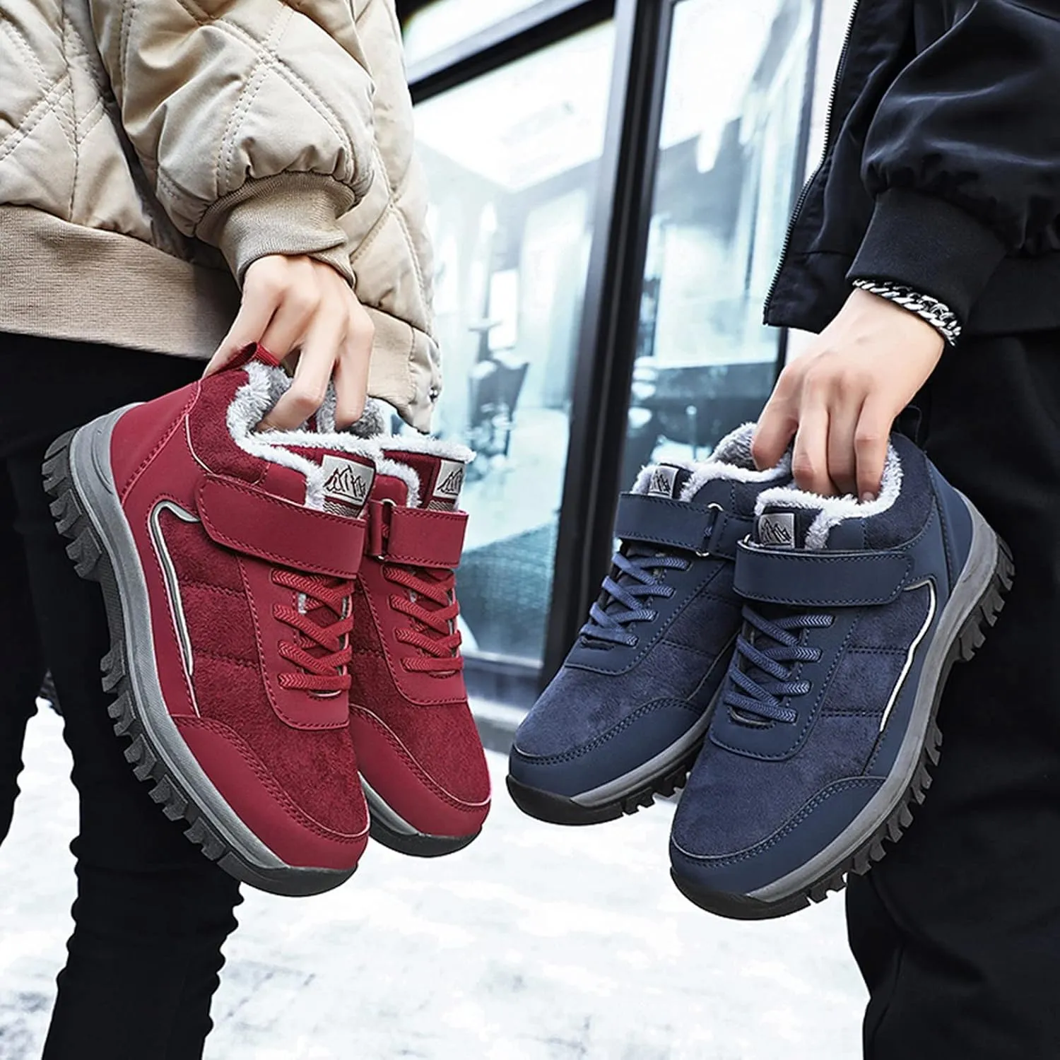 Men's Snow Boots Warm Furry Lined Footwear Waterproof Outdoor Lightweight Winter Boots Non-slip Lace Up Ankle Boots for Cold Weather Climbing Shoes Hiking Boots