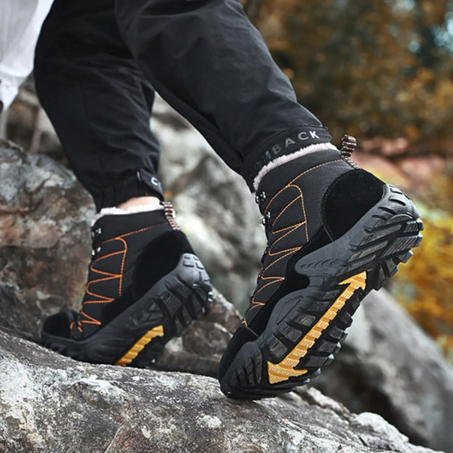 Men's Snow Boots Waterproof Fuzzy Furry Lined Winter Boots Lace Up Sneakers Cold Weather Anti-Slip Ankle Boots Classic Slip on Lightweight Hiking Shoes