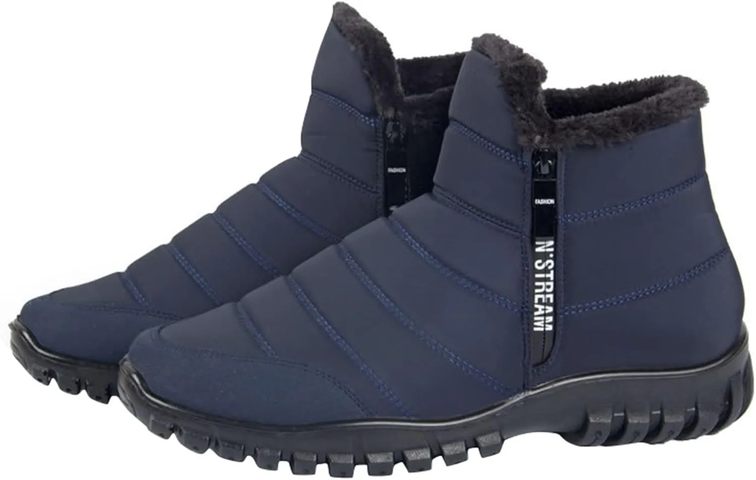 Mens Snow Boots Waterproof Warm Furry Lined Winter Boots Side Zipper Cold-Weather Non-Slip Ankle Boots Comfortable Slip on Hiking Walking Shoes Sneakers