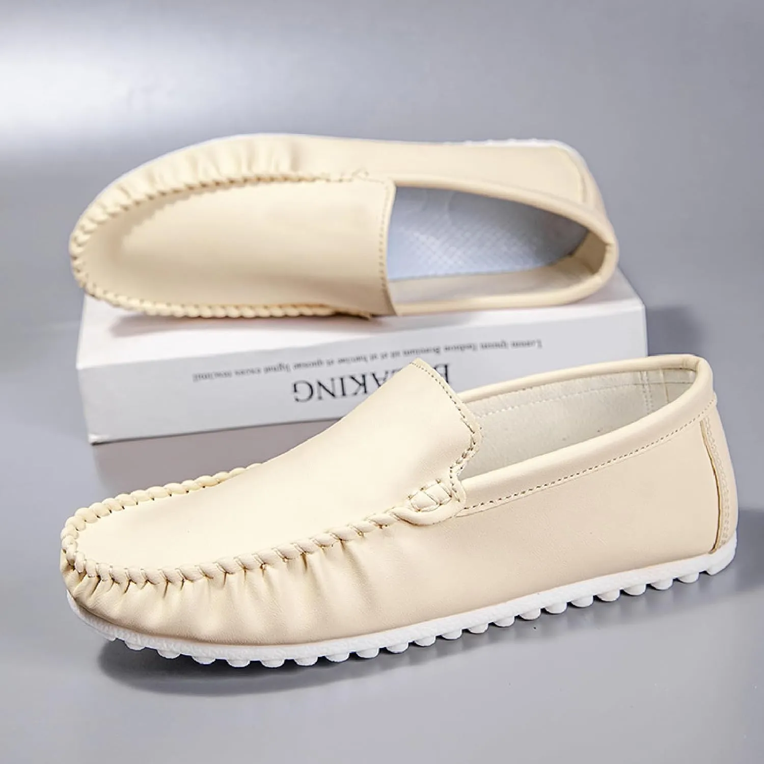 Mens Soft Leather Loafers Casual Fashion Light Breathable Slip On Penny Loafers Handmade Stitching Casual Driving Dress Boat Shoe