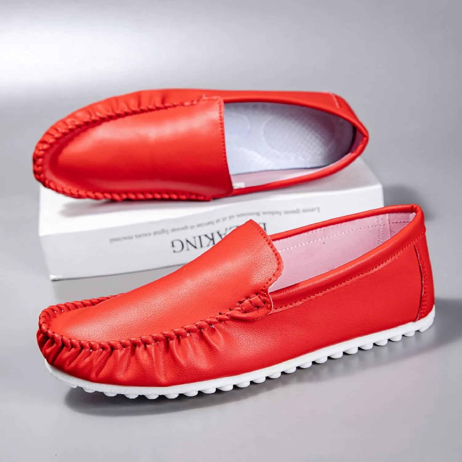 Mens Soft Leather Loafers Casual Fashion Light Breathable Slip On Penny Loafers Handmade Stitching Casual Driving Dress Boat Shoe