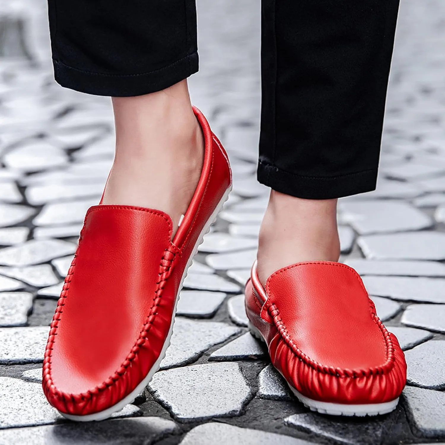 Mens Soft Leather Loafers Casual Fashion Light Breathable Slip On Penny Loafers Handmade Stitching Casual Driving Dress Boat Shoe