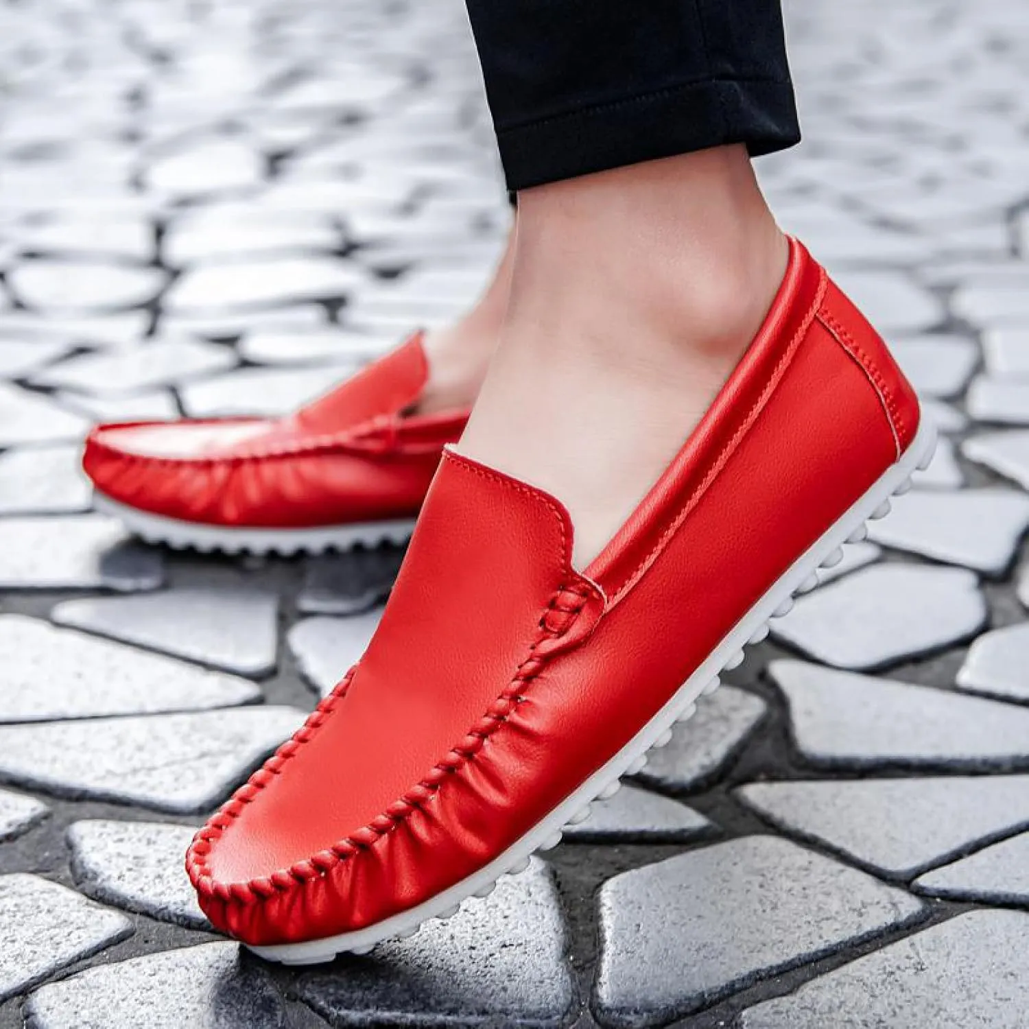 Mens Soft Leather Loafers Casual Fashion Light Breathable Slip On Penny Loafers Handmade Stitching Casual Driving Dress Boat Shoe