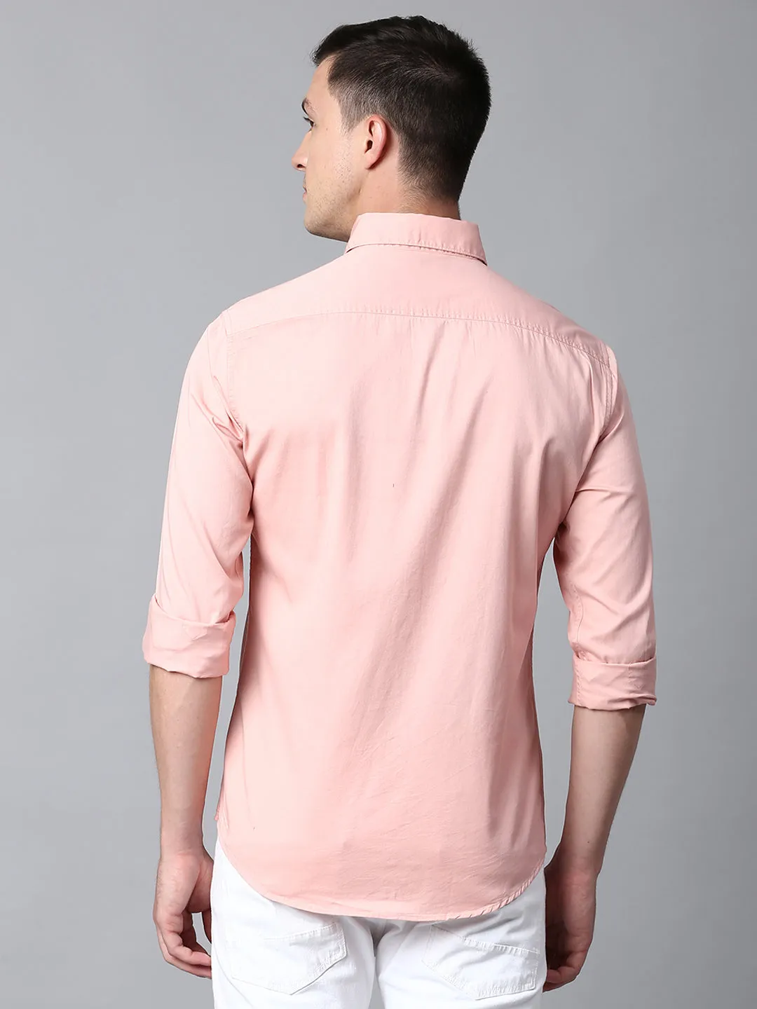 Men's Solid Dusty Peach Slim Fit Casual Shirt With Button Down