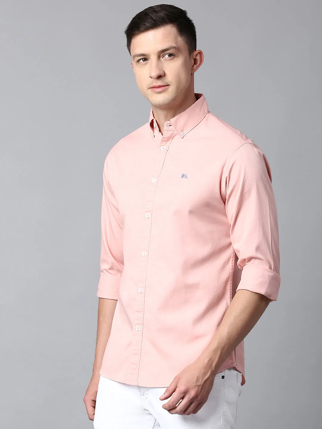 Men's Solid Dusty Peach Slim Fit Casual Shirt With Button Down