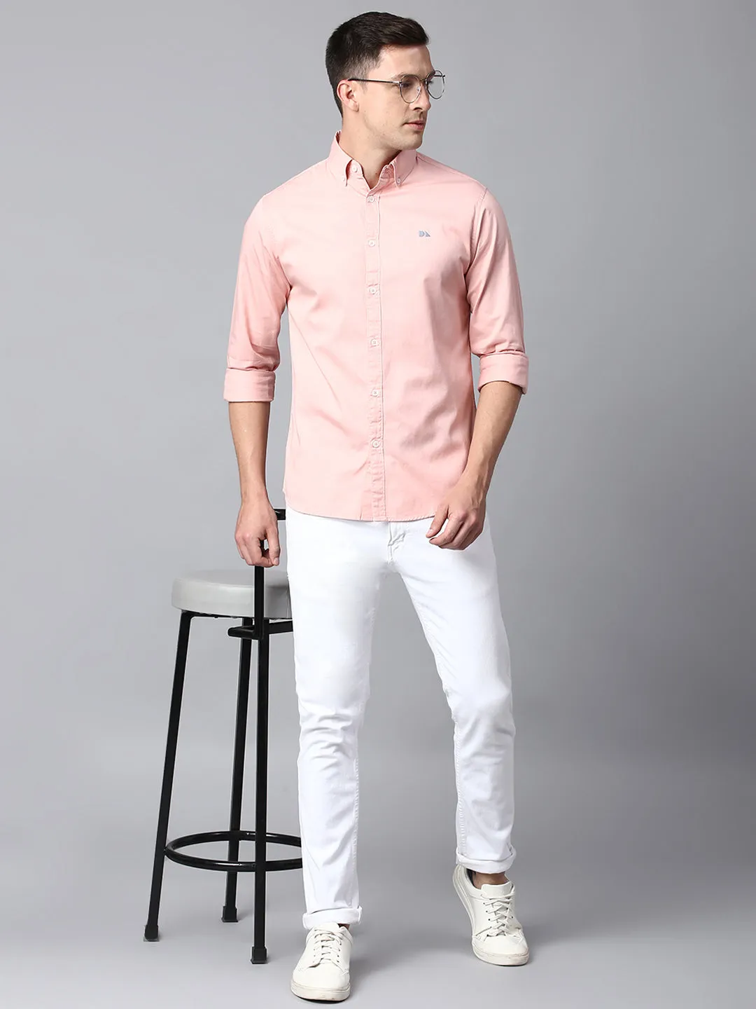 Men's Solid Dusty Peach Slim Fit Casual Shirt With Button Down