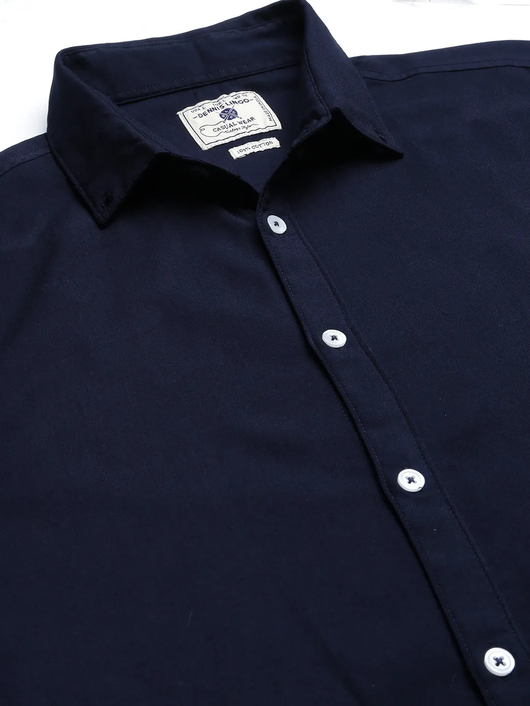 Men's Solid Navy Slim Fit Cotton Casual Shirt
