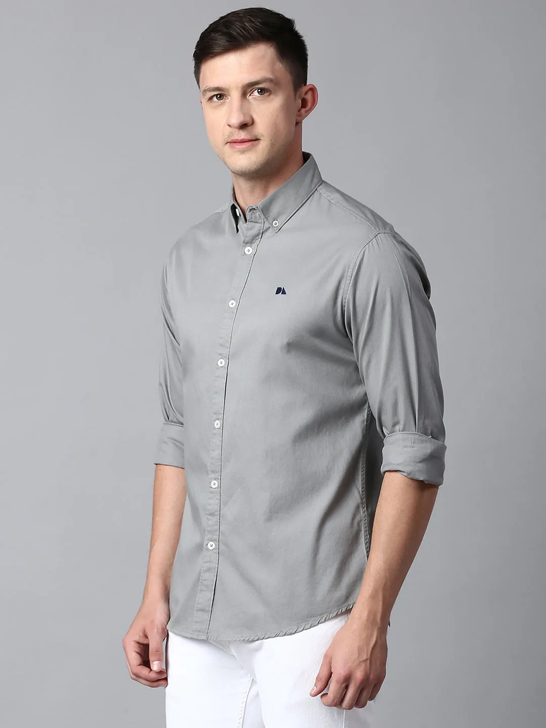 Men's Solid Slate Slim Fit Casual Shirt With Button Down