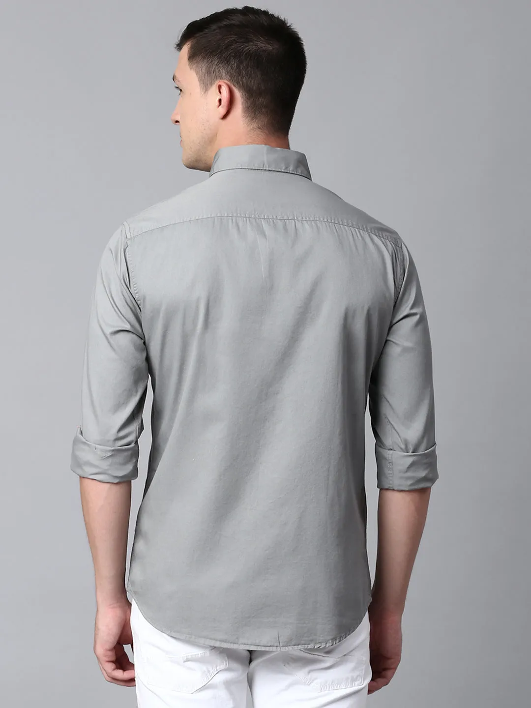 Men's Solid Slate Slim Fit Casual Shirt With Button Down