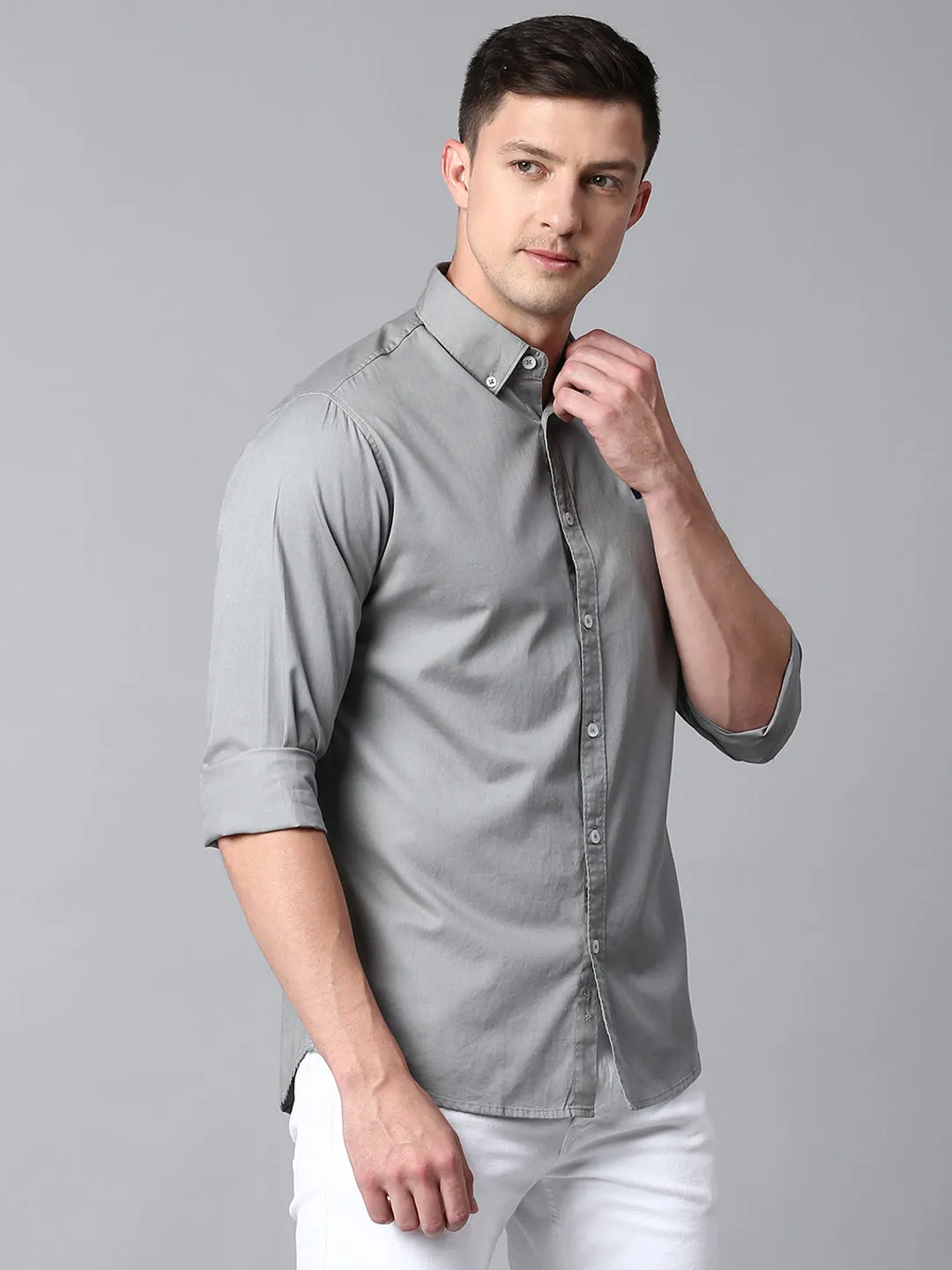 Men's Solid Slate Slim Fit Casual Shirt With Button Down