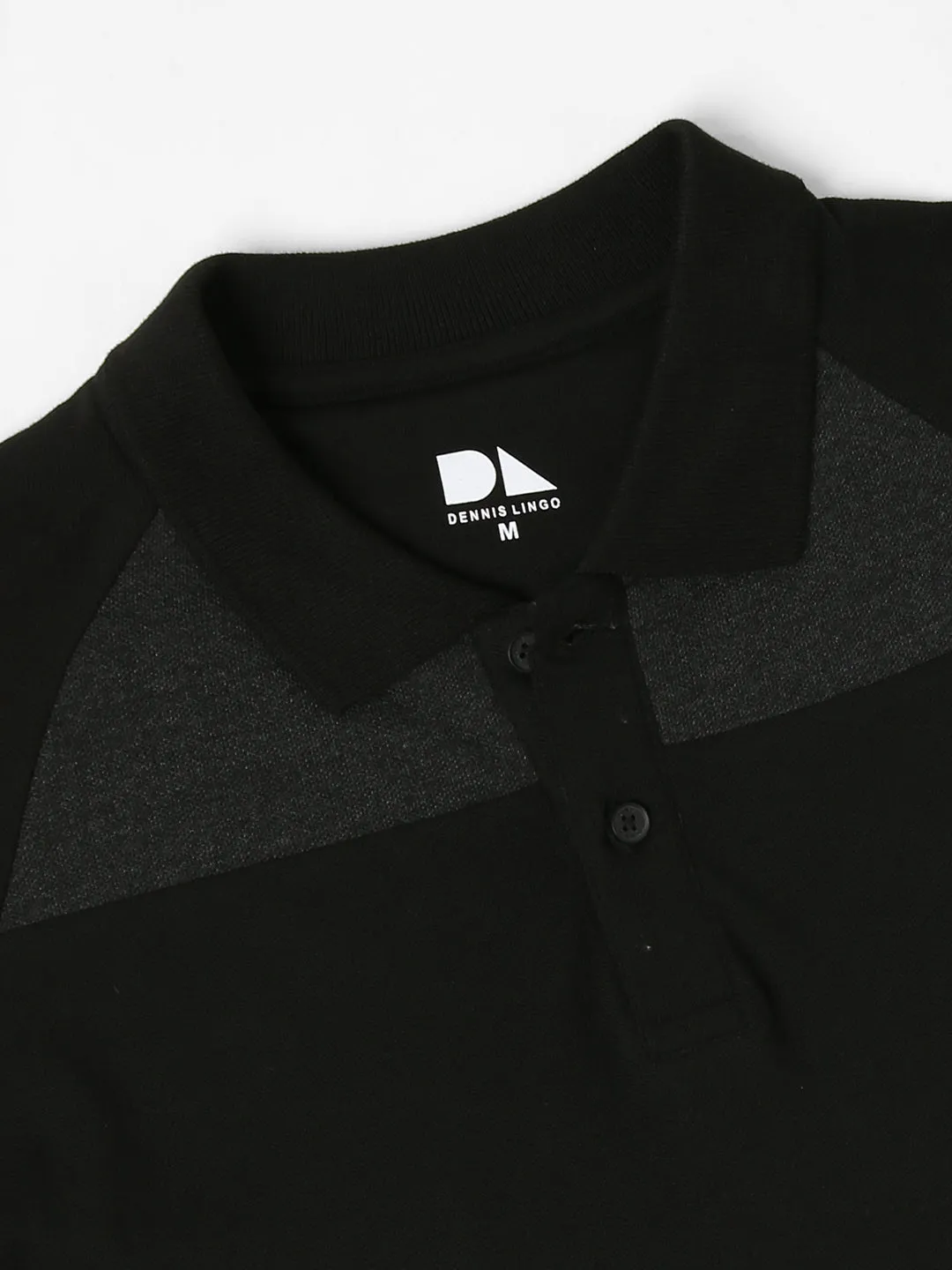 Men's Spread Collar Regular Fit Colorblock Black T-shirt
