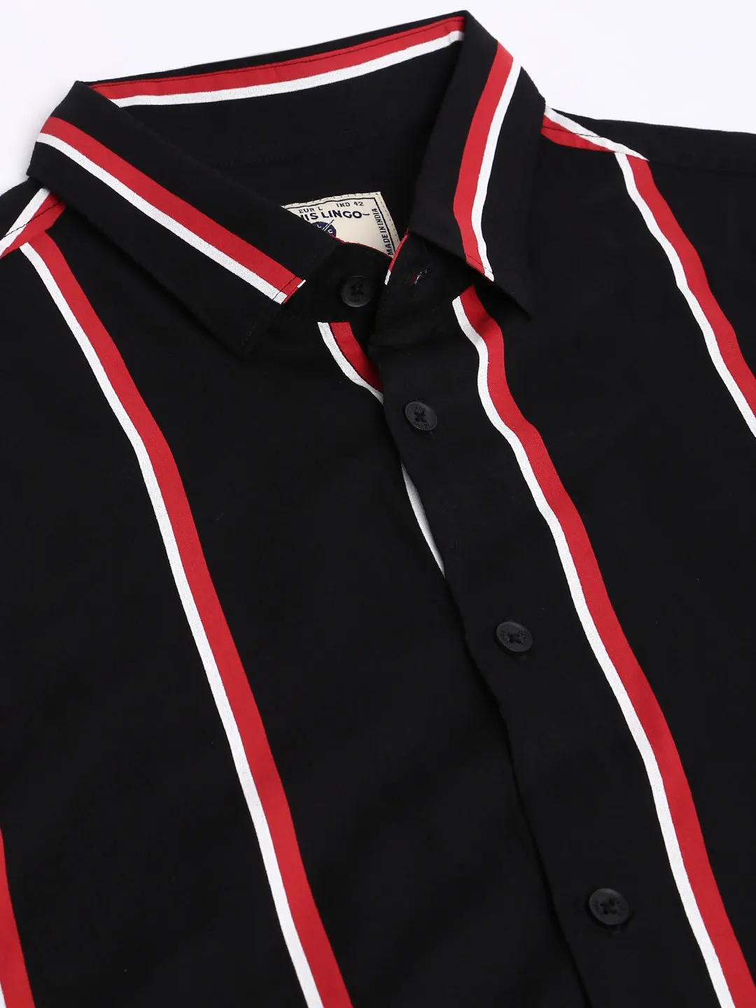 Men's Striped Black Slim Fit Rayon Casual Shirt With Spread Collar & Half Sleeves