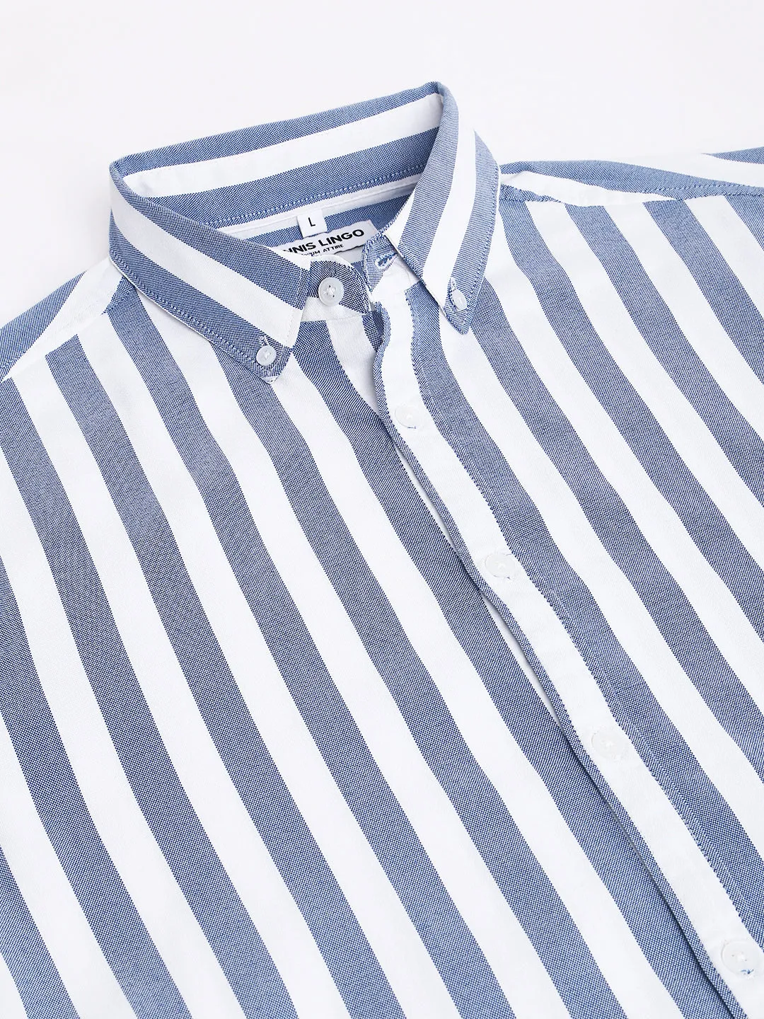 Men's Striped Blue Slim Fit Cotton Casual Shirt With Button Down Collar & Full Sleeves