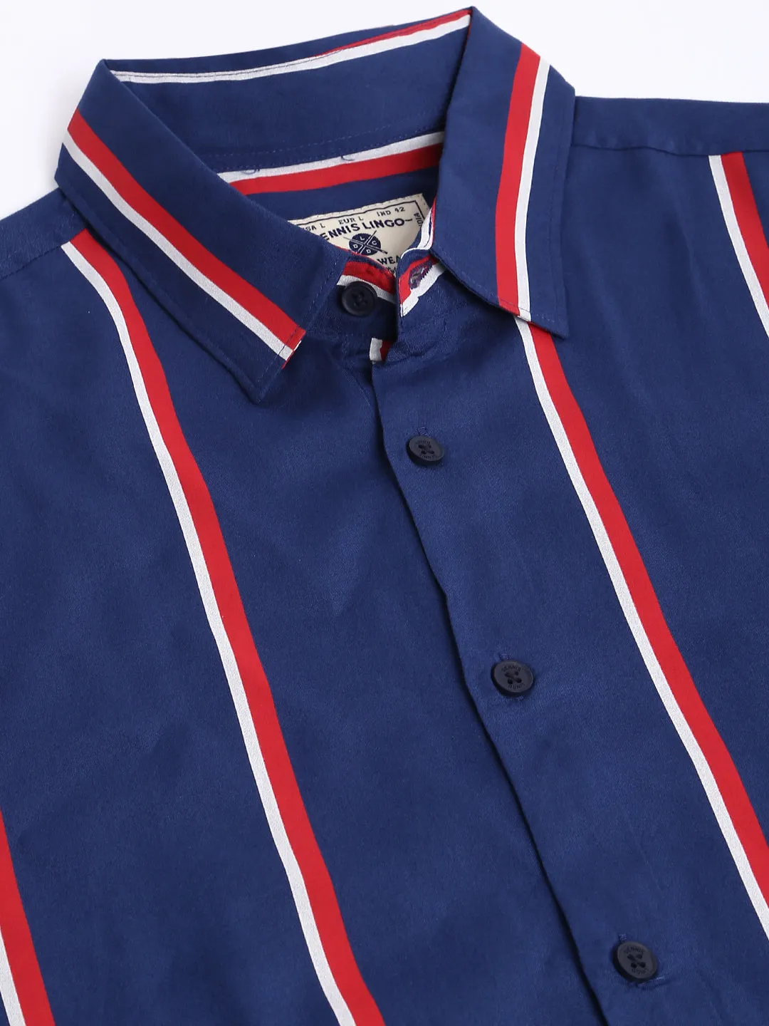 Men's Striped Blue Slim Fit Rayon Casual Shirt With Spread Collar & Half Sleeves