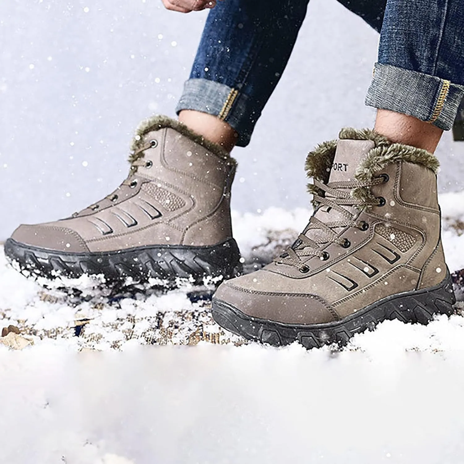 Mens Work Boots Waterproof Hiking Sneakers Zip Up Fur Lined Women's Safety Toe Shoes Waterproof Platform Sneakers Indestructible Hike Grounded Footwear