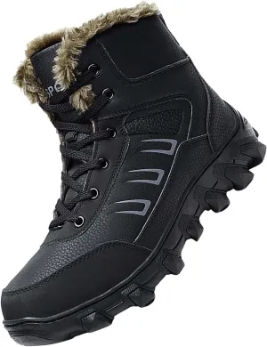 Mens Work Boots Waterproof Hiking Sneakers Zip Up Fur Lined Women's Safety Toe Shoes Waterproof Platform Sneakers Indestructible Hike Grounded Footwear