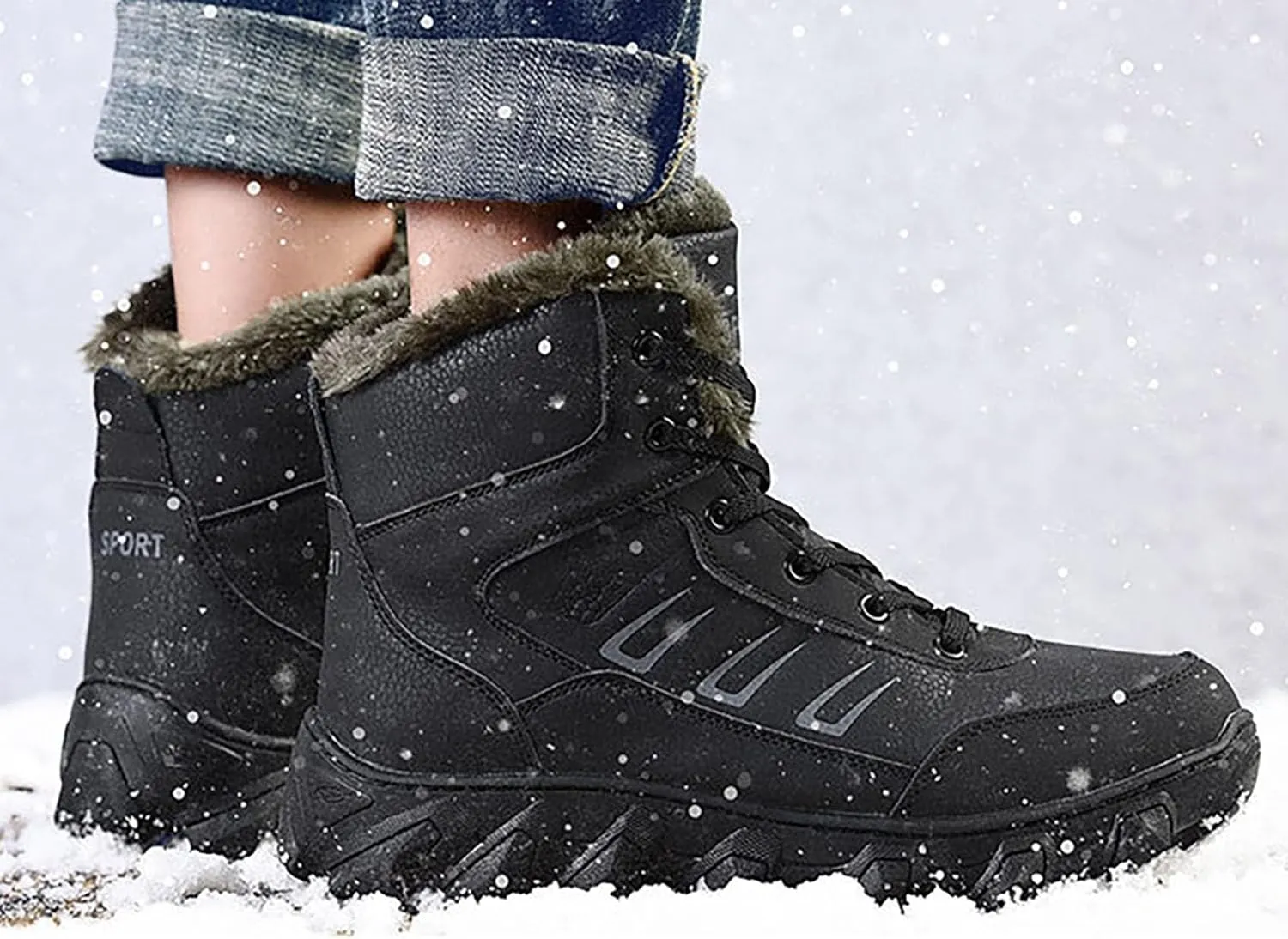 Mens Work Boots Waterproof Hiking Sneakers Zip Up Fur Lined Women's Safety Toe Shoes Waterproof Platform Sneakers Indestructible Hike Grounded Footwear