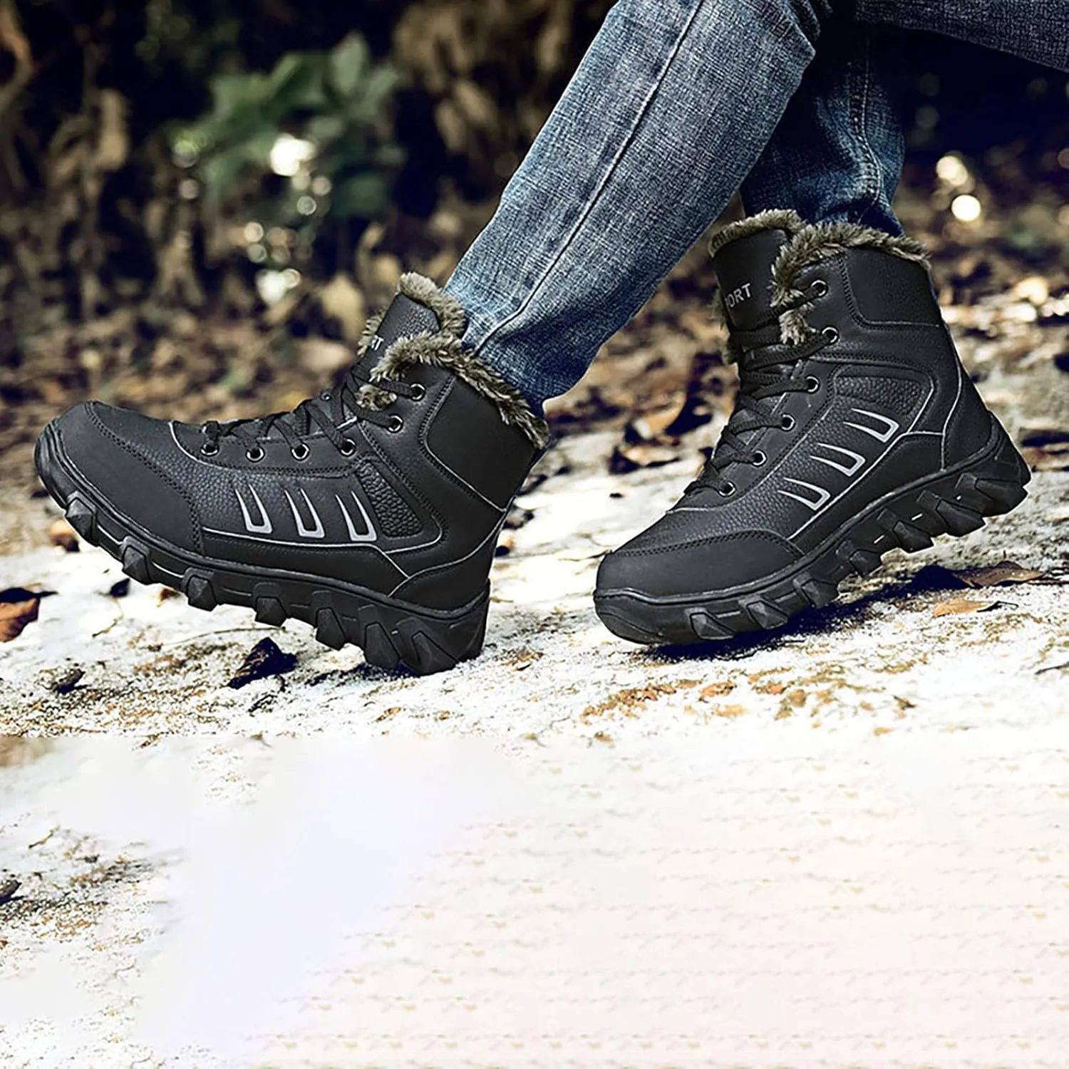 Mens Work Boots Waterproof Hiking Sneakers Zip Up Fur Lined Women's Safety Toe Shoes Waterproof Platform Sneakers Indestructible Hike Grounded Footwear