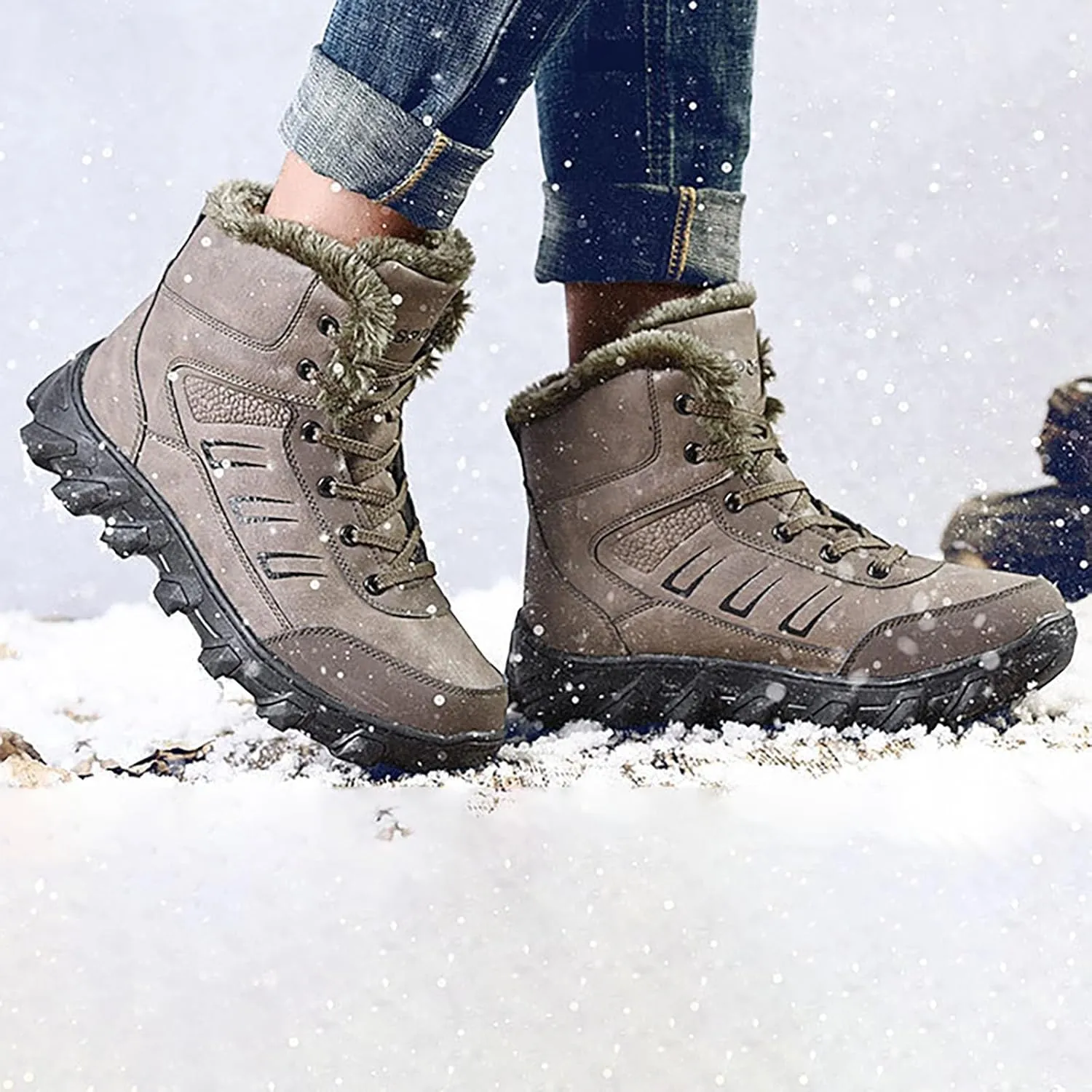 Mens Work Boots Waterproof Hiking Sneakers Zip Up Fur Lined Women's Safety Toe Shoes Waterproof Platform Sneakers Indestructible Hike Grounded Footwear