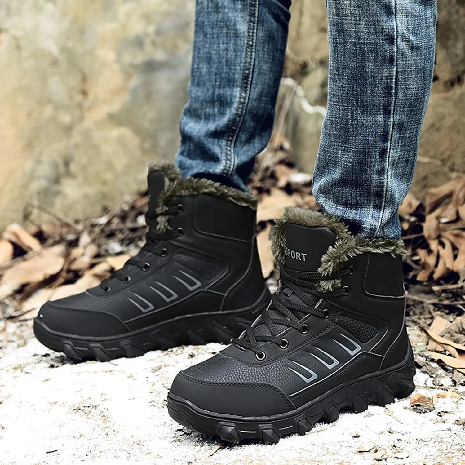 Mens Work Boots Waterproof Hiking Sneakers Zip Up Fur Lined Women's Safety Toe Shoes Waterproof Platform Sneakers Indestructible Hike Grounded Footwear