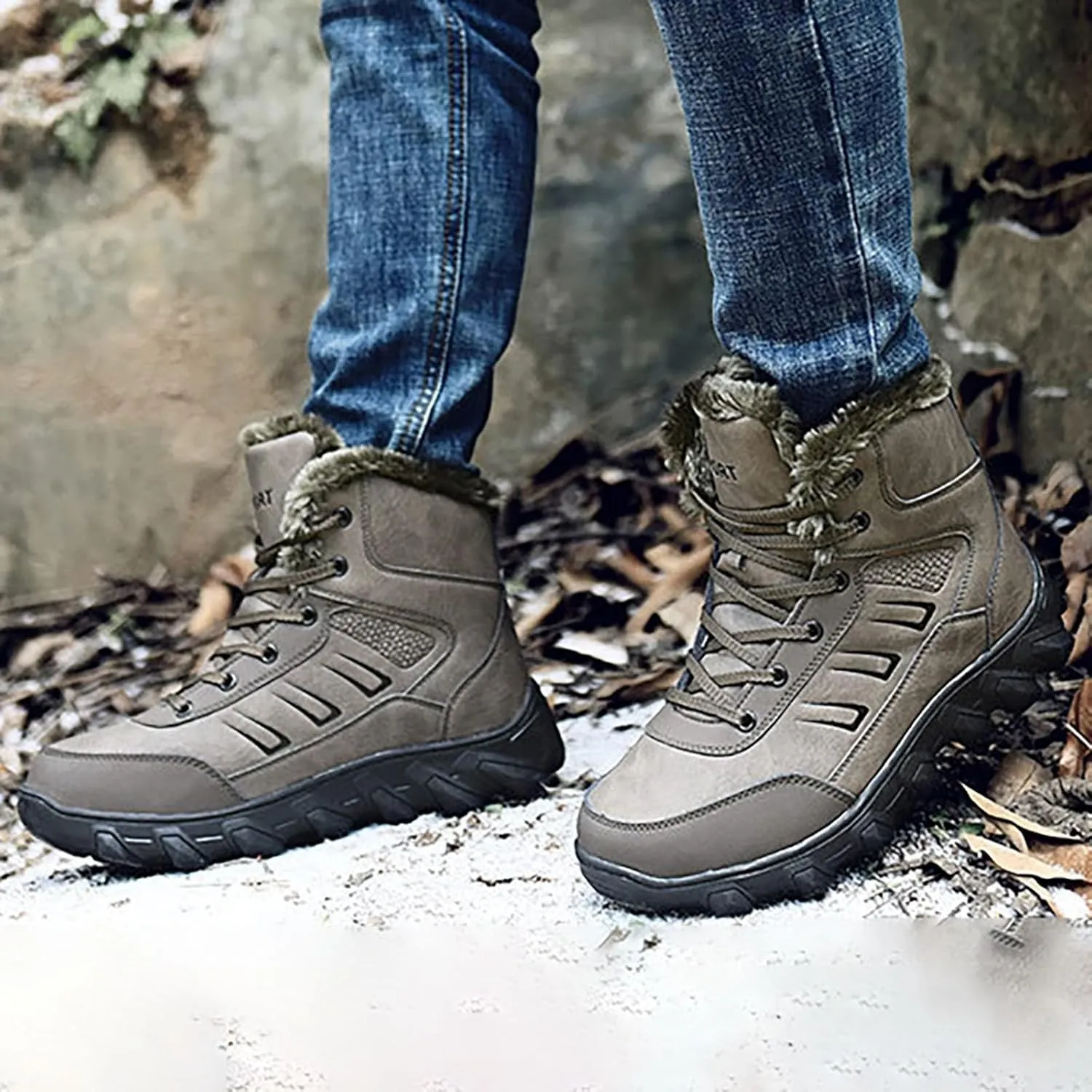 Mens Work Boots Waterproof Hiking Sneakers Zip Up Fur Lined Women's Safety Toe Shoes Waterproof Platform Sneakers Indestructible Hike Grounded Footwear