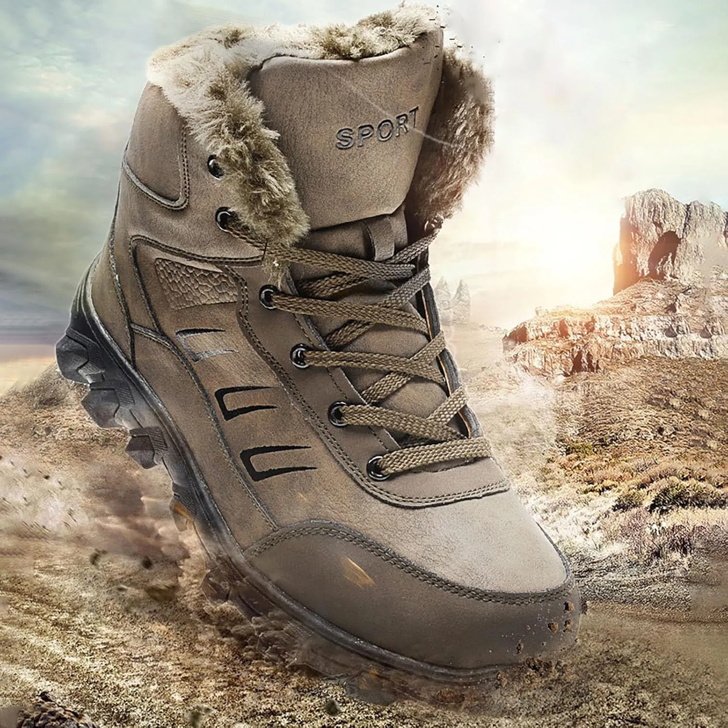 Mens Work Boots Waterproof Hiking Sneakers Zip Up Fur Lined Women's Safety Toe Shoes Waterproof Platform Sneakers Indestructible Hike Grounded Footwear