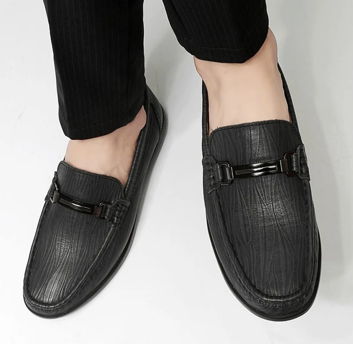 Minishion Loafers Shoes for Men Boy Buckle Driving Shoes 2899#