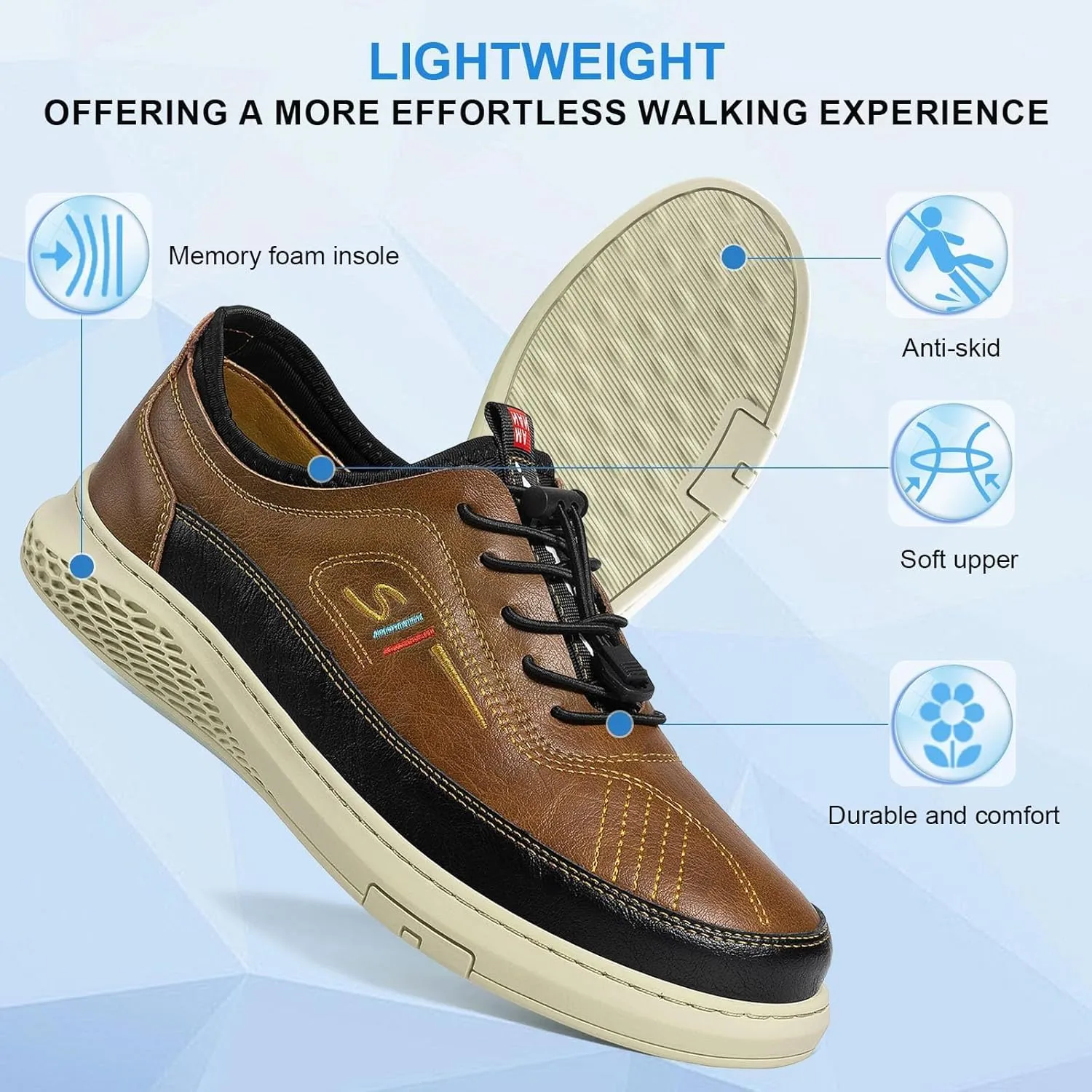 Moodeng Mens Dress Shoes Leather Causal Oxfords Lightweight Formal Business Oxfords Adjustable Lacing Derby Shoes Comfortable Walking Loafers