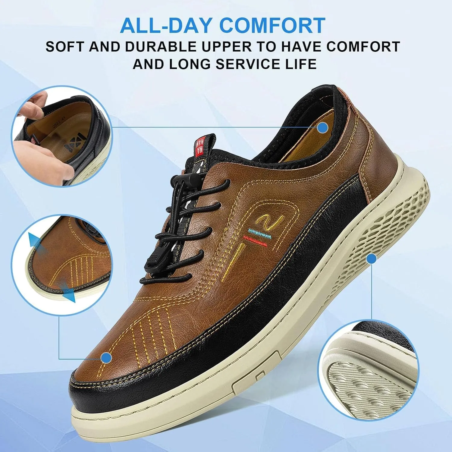 Moodeng Mens Dress Shoes Leather Causal Oxfords Lightweight Formal Business Oxfords Adjustable Lacing Derby Shoes Comfortable Walking Loafers