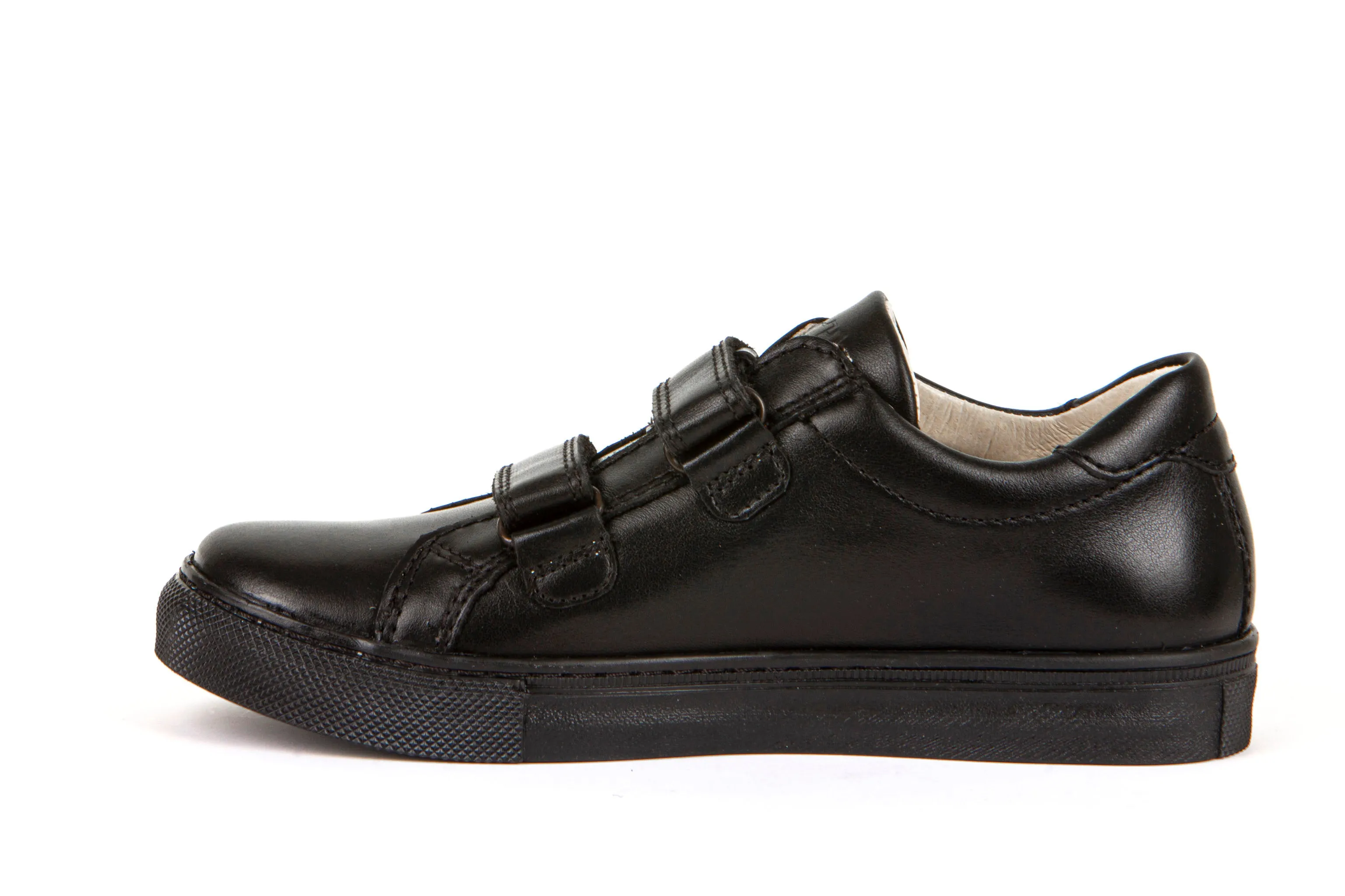 Morgan-D Black Leather Boy's Riptape School Shoe