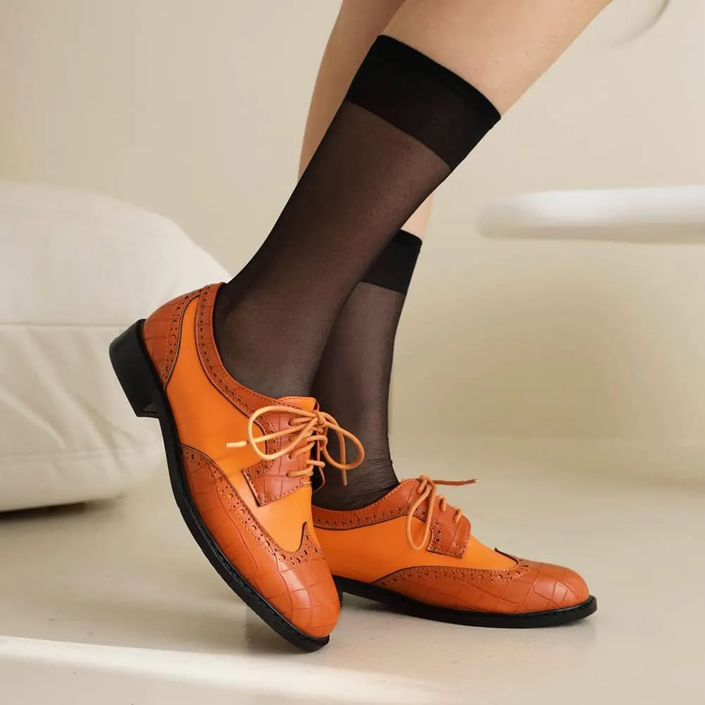 MRKEWUNEY Fashion Oxford Shoes for Women Platform Block Heel Oxford Shoes