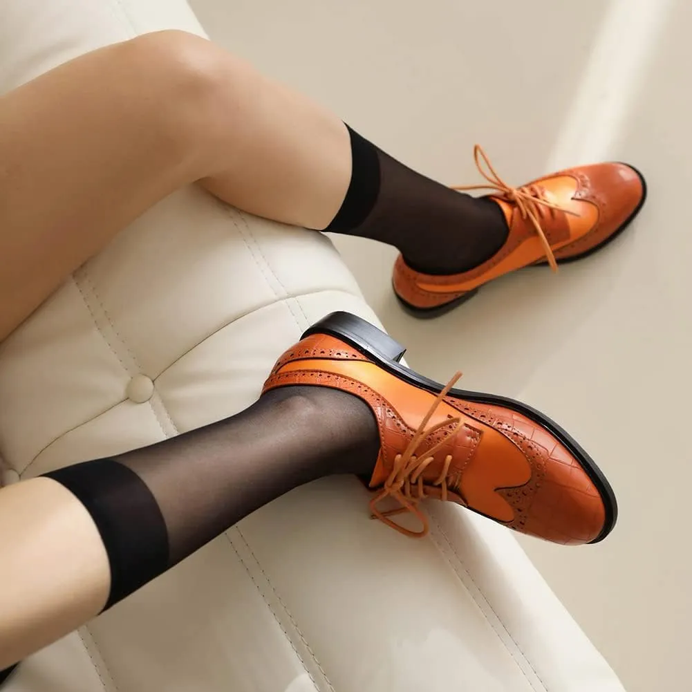 MRKEWUNEY Fashion Oxford Shoes for Women Platform Block Heel Oxford Shoes