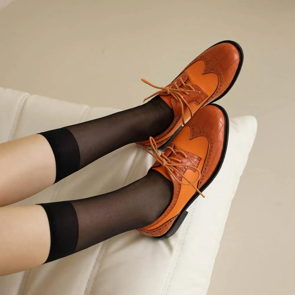 MRKEWUNEY Fashion Oxford Shoes for Women Platform Block Heel Oxford Shoes