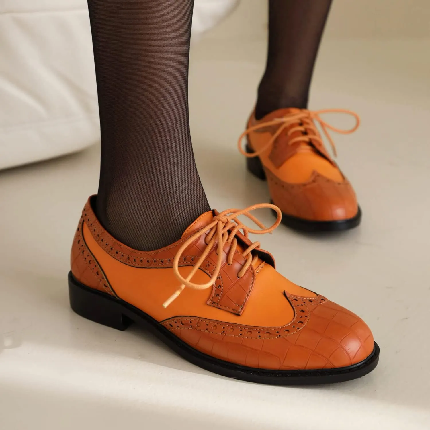 MRKEWUNEY Fashion Oxford Shoes for Women Platform Block Heel Oxford Shoes