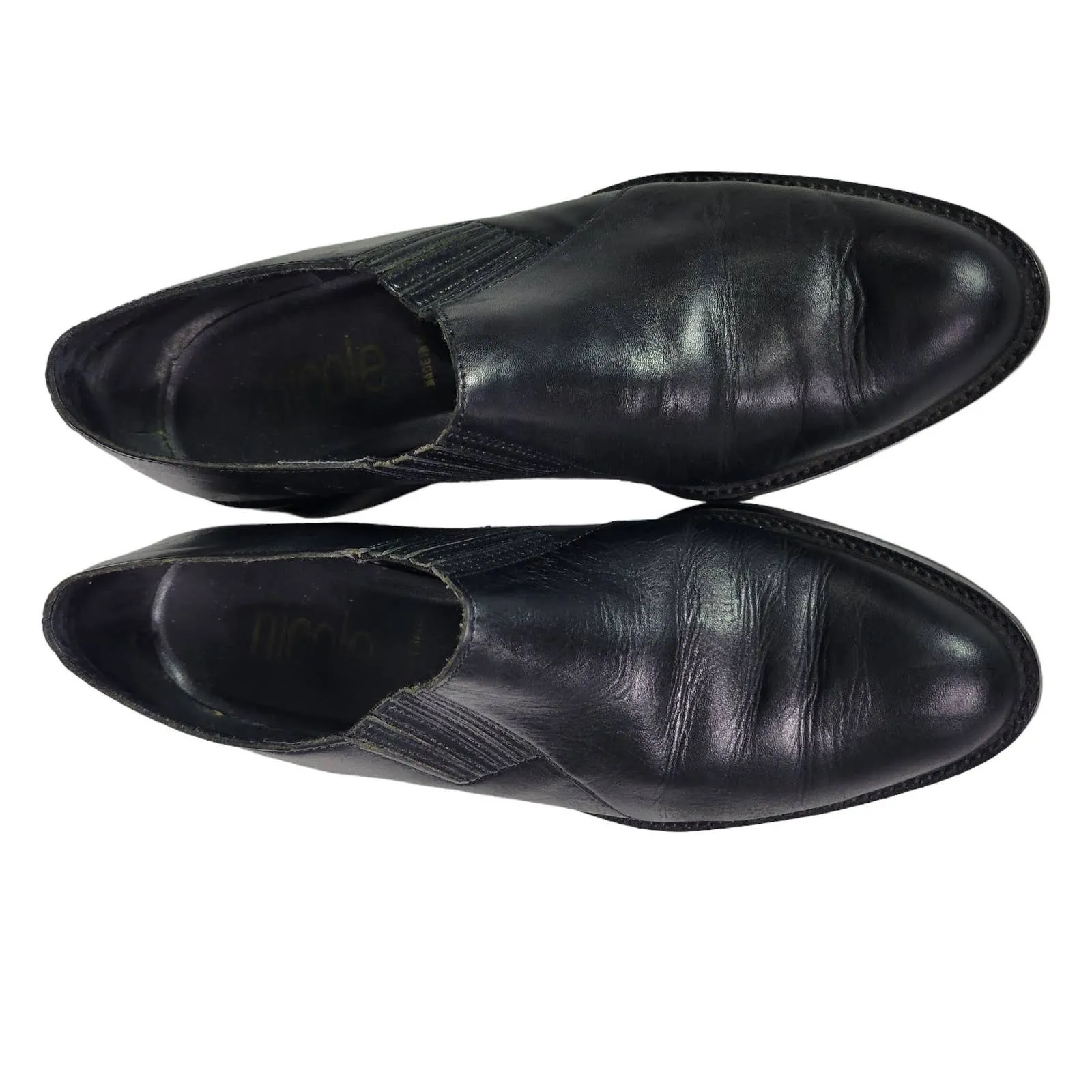 Nicole Oxford Flats Black Leather Cowboy Western Almond Toe Shoe Shooties Size 7