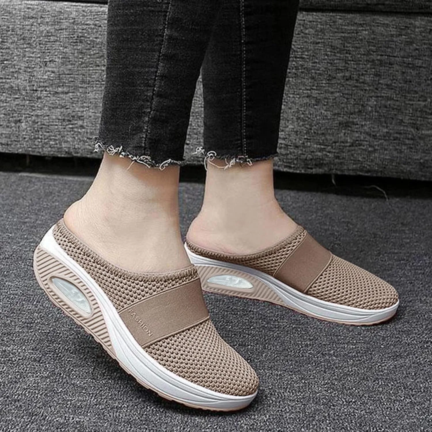 Orthopedic Mesh Mules for Women Backless Slip On Walking Sneakers Arch Support Air Cushion Slip on Casual Mens Shoes