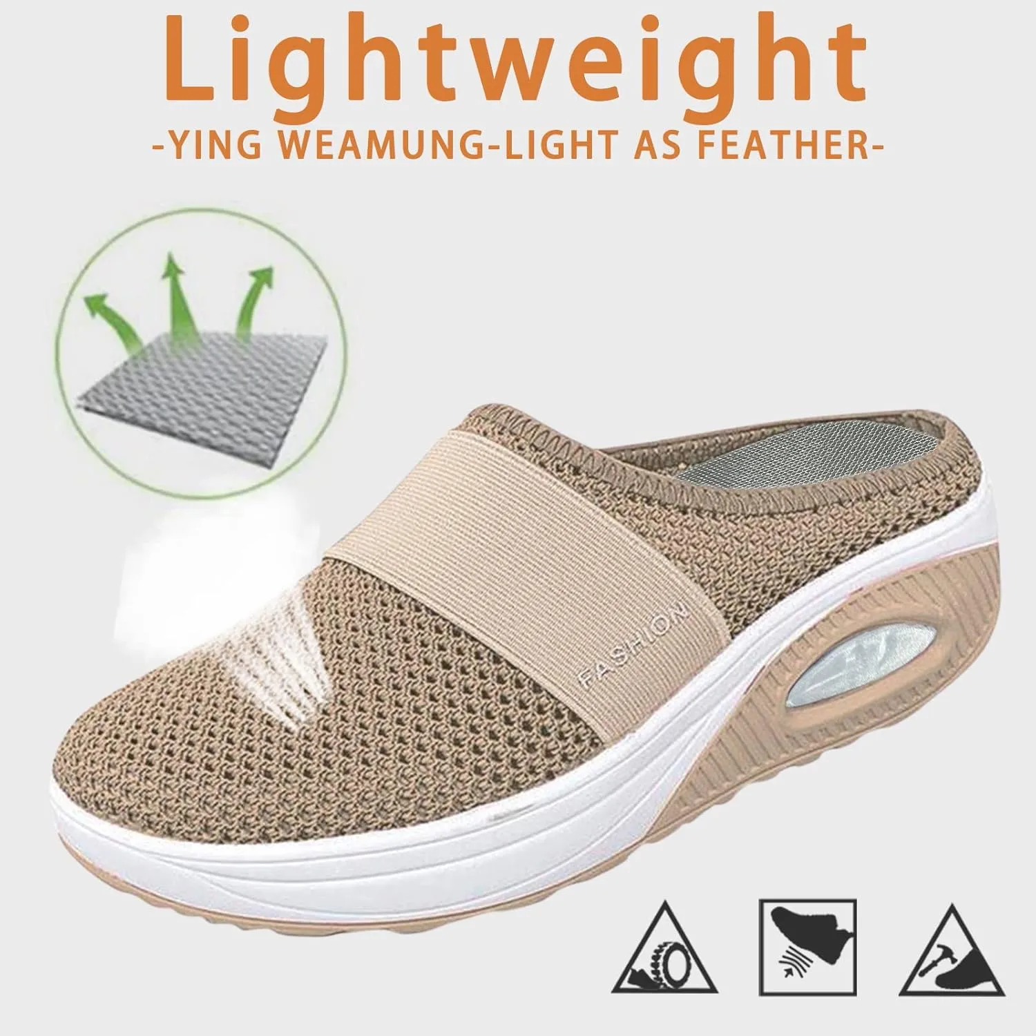 Orthopedic Mesh Mules for Women Backless Slip On Walking Sneakers Arch Support Air Cushion Slip on Casual Mens Shoes