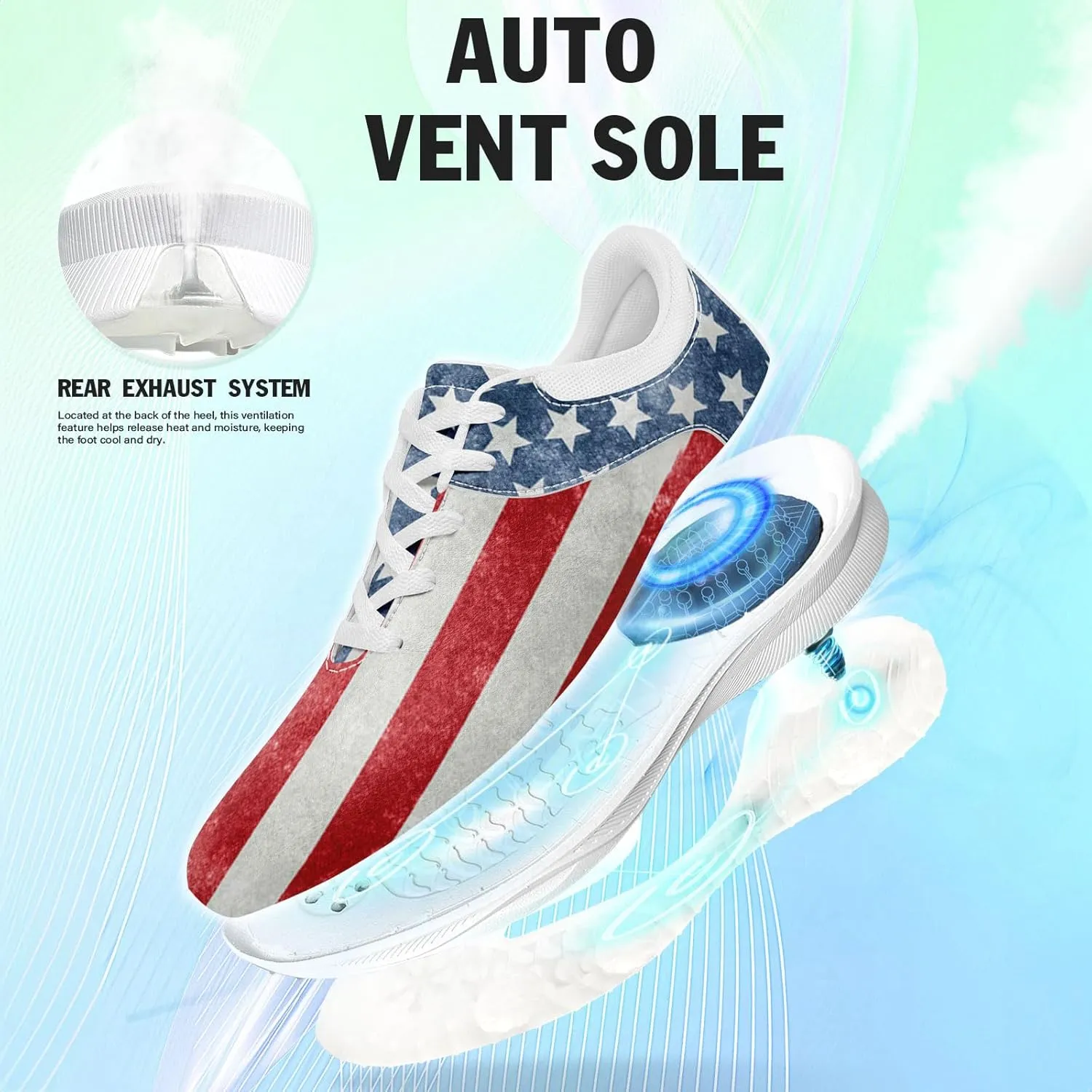 Patriotic Spikeless Golf Shoes for Men, Women's Breathable Golf Sneakers with American Flag Designs Sports Walking Footwear