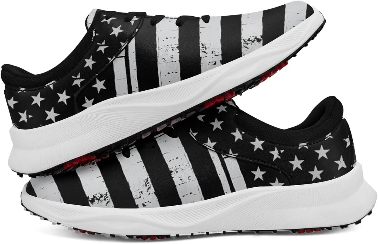 Patriotic Spikeless Golf Shoes for Men, Women's Breathable Golf Sneakers with American Flag Designs Sports Walking Footwear